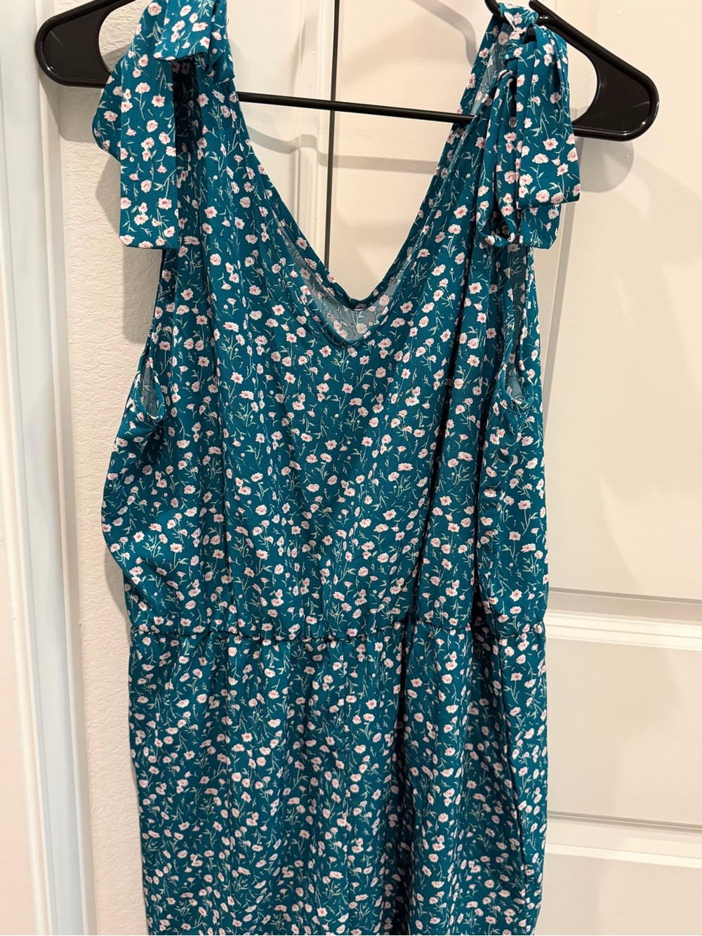 SHEIN Teal Floral Tie-Strap Jumpsuit